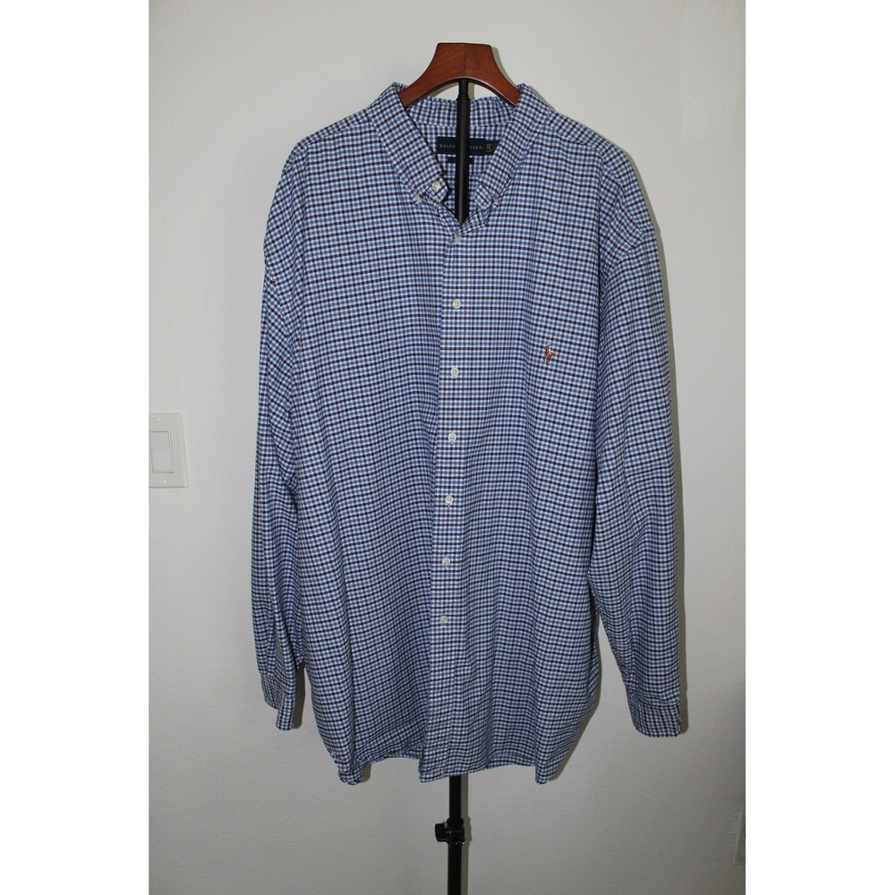 Polo Ralph Lauren Mens 4XLT Blue Gingham Check Long Sleeve Button Down Shirt